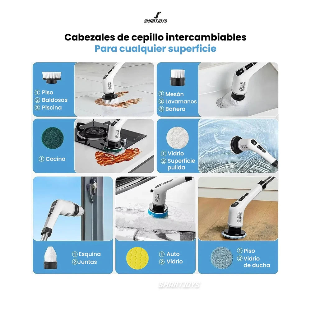 Cepillo Eléctrico Limpieza 9 en 1 - ¿Cansado de agacharte y frotar mil veces para limpiar esos rincones imposibles?