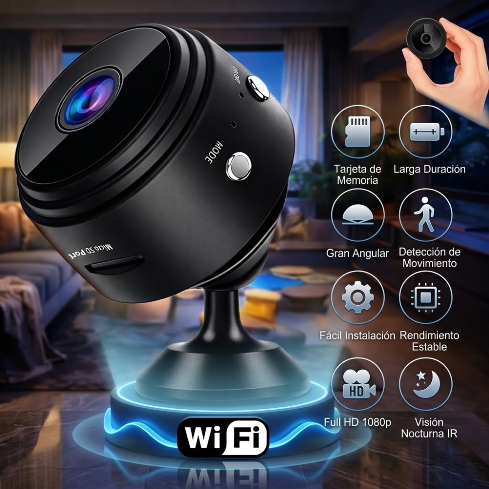 MINI CÁMARA WIFI 1080P CON ALARMA -  Supervisa lo que te importa desde tu celular con Audio y Microfono