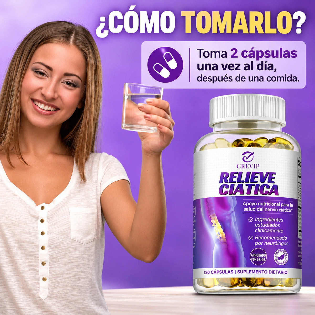 Alivia ese dolor intenso de ciática y dale paz a tus piernas y espalda - 120 Capsulas - Pago contra entrega