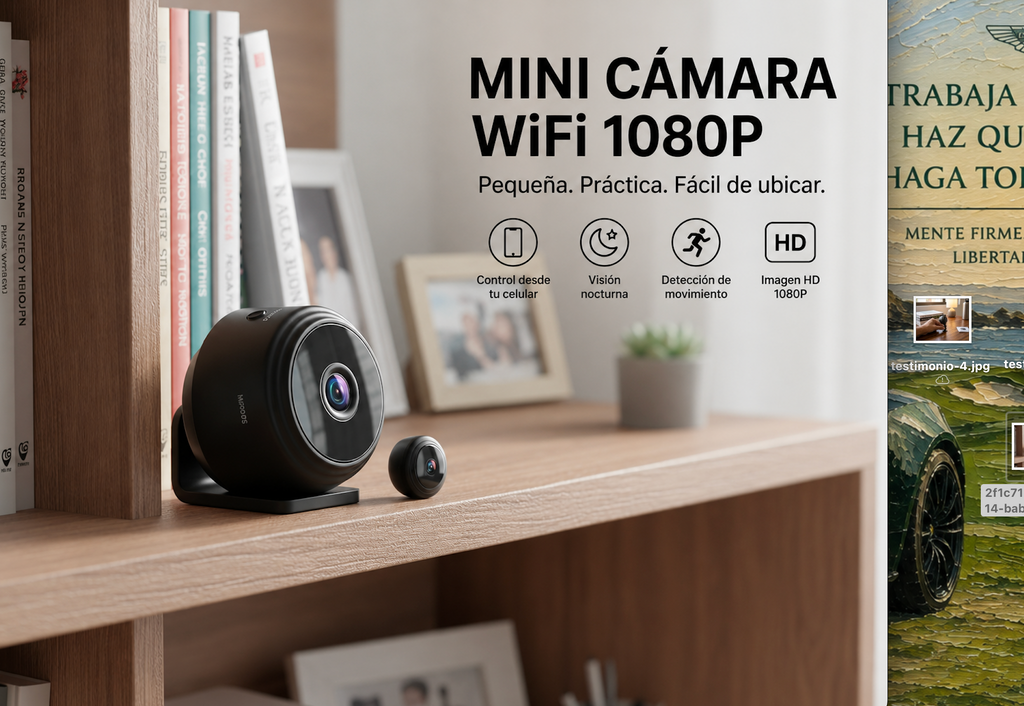 MINI CÁMARA WIFI 1080P CON ALARMA -  Supervisa lo que te importa desde tu celular con Audio y Microfono