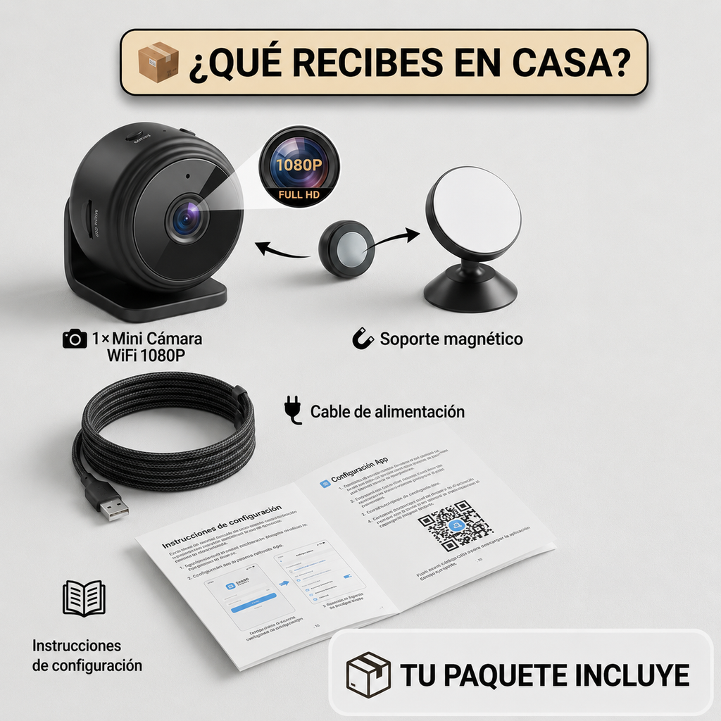MINI CÁMARA WIFI 1080P CON ALARMA -  Supervisa lo que te importa desde tu celular con Audio y Microfono
