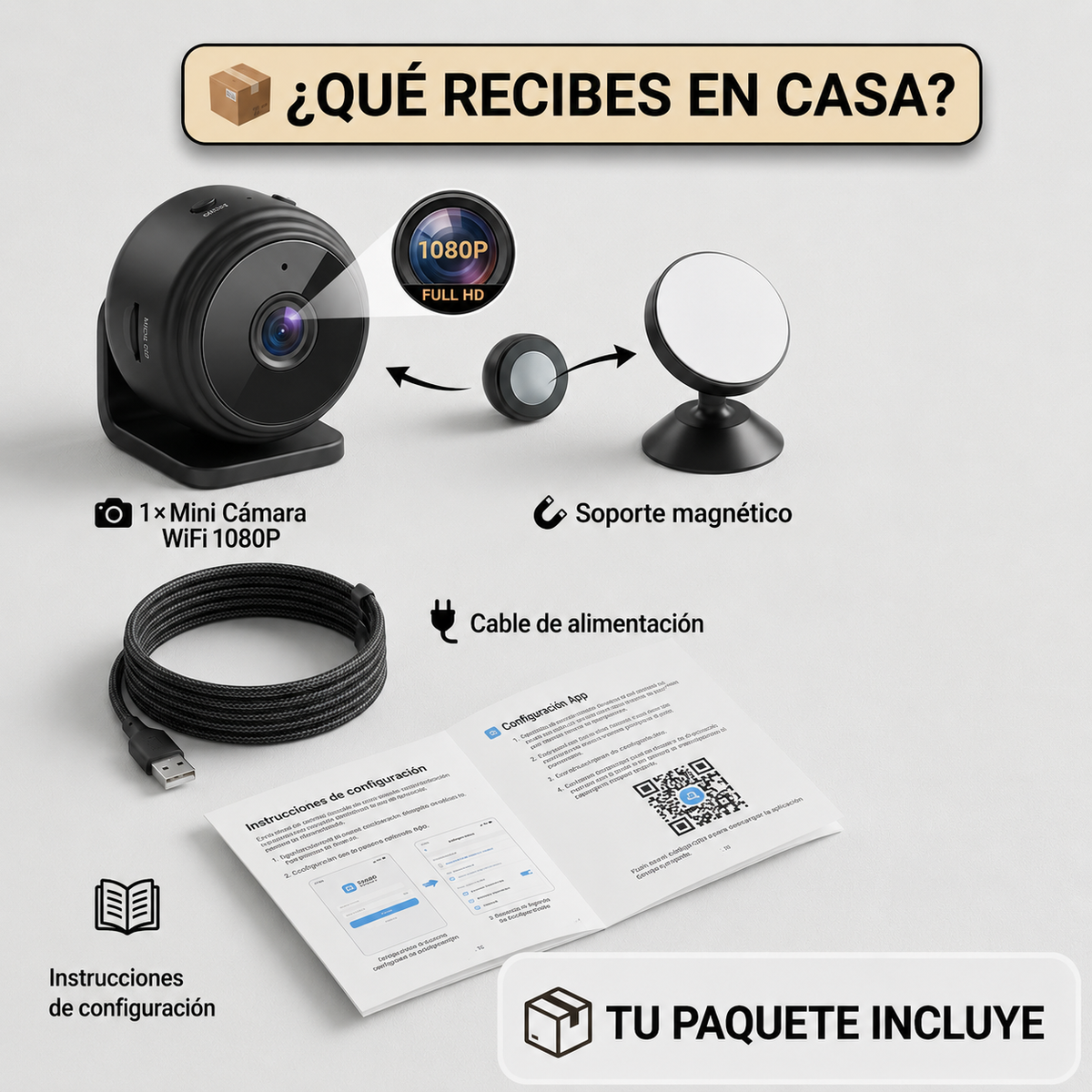 MINI CÁMARA WIFI 1080P CON ALARMA -  Supervisa lo que te importa desde tu celular con Audio y Microfono