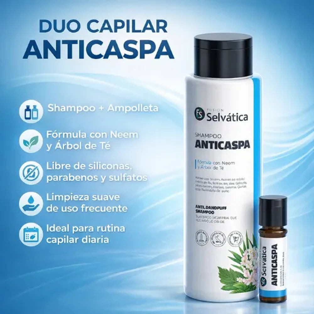 Dúo Anticaspa Fusión Selvática - ¿Cansado de esos punticos blancos sobre tu camisa negra?